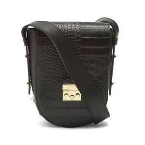 ISADORA Black Made In Italy Leather Flap Over Metal Hardware Crossbody Bag